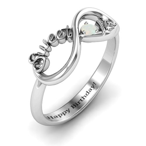Sweet 16 with Birthstone Infinity Ring – Sterling Silver with Opal