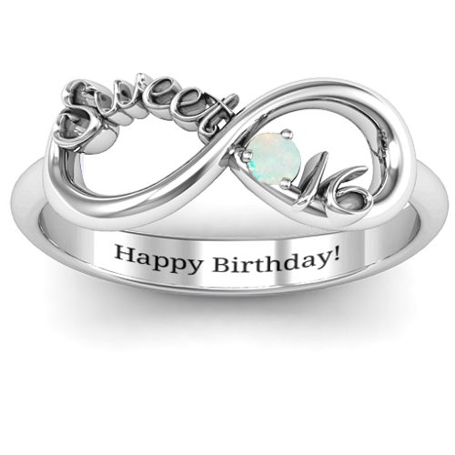 Sweet 16 with Birthstone Infinity Ring – Sterling Silver with Opal