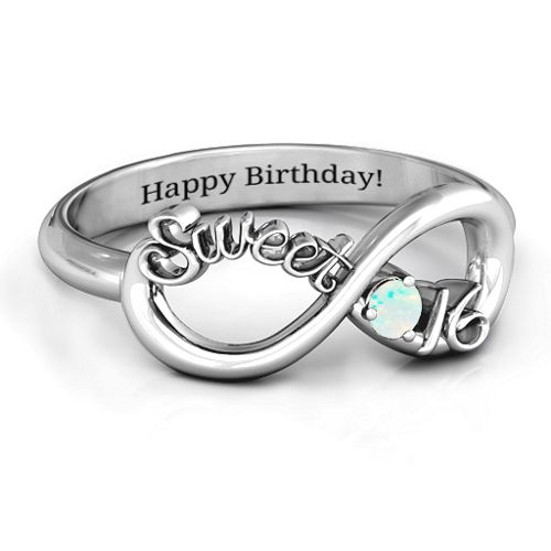 Sweet 16 with Birthstone Infinity Ring – Sterling Silver with Opal