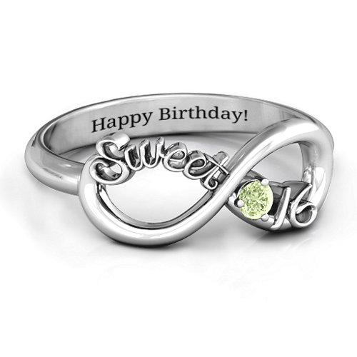 Sweet 16 with Birthstone Infinity Ring – Sterling Silver with Peridot