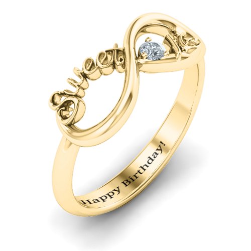 Sweet 16 with Birthstone Infinity Ring – 10K Yellow Gold with Diamond