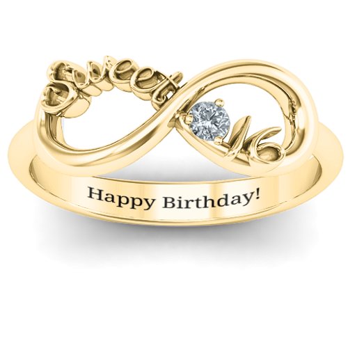 Sweet 16 with Birthstone Infinity Ring – 10K Yellow Gold with Diamond