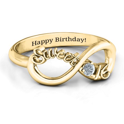 Sweet 16 with Birthstone Infinity Ring – 10K Yellow Gold with Diamond