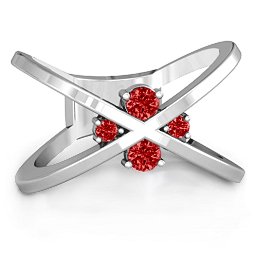 4 Stone Crossover Ring in 925 Sterling Silver with Garnet
