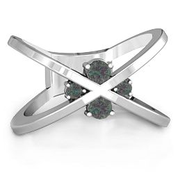 4 Stone Crossover Ring in 925 Sterling Silver with Alexandrite