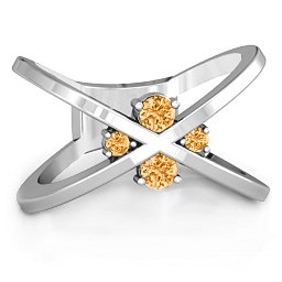 4 Stone Crossover Ring in 925 Sterling Silver with Citrine