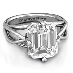 Twisted Shank Emerald Cut Stone with Filigree Ring in 925 Sterling Silver