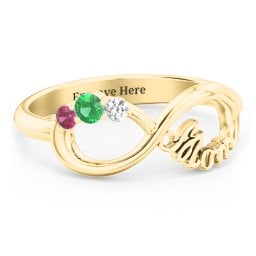Mom's Infinite Love Ring with 2-10 Stones in 10K Solid Yellow Gold with Emerald, Ruby, Cubic Zirconia, Citrine, Pink Tourmaline, and Fancy Brown Premium Zirconia