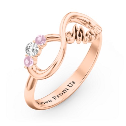 Mom's Infinite Love Ring with 2-10 Stones – 10K Rose Gold with Cubic Zirconia and Pink Tourmaline