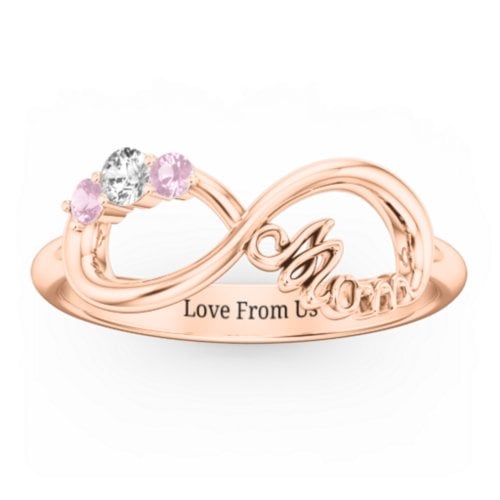 Mom's Infinite Love Ring with 2-10 Stones – 10K Rose Gold with Cubic Zirconia and Pink Tourmaline
