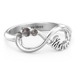 Mom's Infinite Love Ring with 2-10 Stones in 925 Sterling Silver with Smokey Quartz, Cubic Zirconia, Citrine, Pink Tourmaline, and Fancy Brown Premium Zirconia