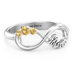 Mom's Infinite Love Ring with 2-10 Stones in 925 Sterling Silver with Citrine, Cubic Zirconia, Pink Tourmaline, and Fancy Brown Premium Zirconia