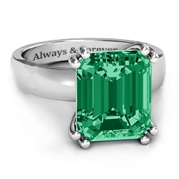 Basket Set Emerald Cut Ring in 925 Sterling Silver with Green Premium Zirconia