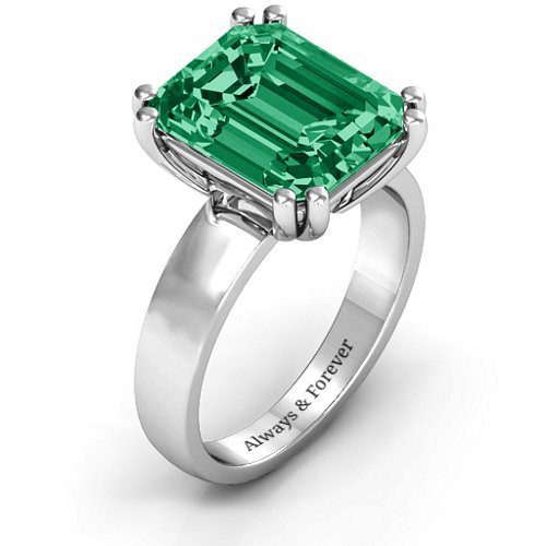 Basket Set Emerald Cut Ring – Sterling Silver with Green Premium Zirconia