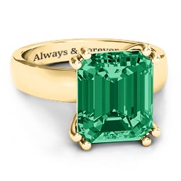 Basket Set Emerald Cut Ring in 10K Solid Yellow Gold with Green Premium Zirconia