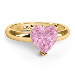 Heart Stone in a Double Gallery Setting Ring in 14K Solid Yellow Gold with Fancy Pink Premium Zirconia