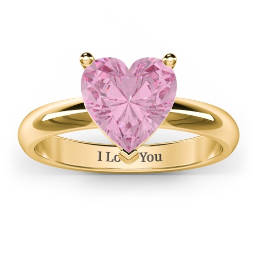 Heart Stone in a Double Gallery Setting Ring – 14K Yellow Gold with Fancy Pink Premium Zirconia