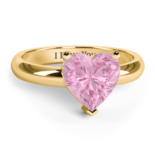 Heart Stone in a Double Gallery Setting Ring – 14K Yellow Gold with Fancy Pink Premium Zirconia