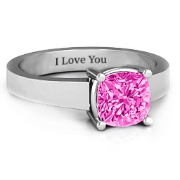 Cushion Cut Solitaire Ring in 925 Sterling Silver with Pink Tourmaline