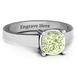Cushion Cut Solitaire Ring in 925 Sterling Silver with Peridot