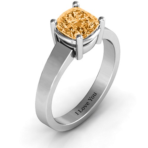 Cushion Cut Solitaire Ring – Sterling Silver with Citrine