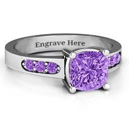 Cushion Cut Solitaire with Accents Ring in 925 Sterling Silver with Amethyst