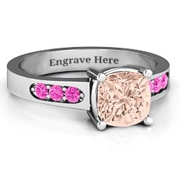Cushion Cut Solitaire with Accents Ring in 925 Sterling Silver with Morganite and Pink Tourmaline
