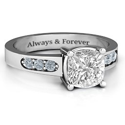 Cushion Cut Solitaire with Accents Ring in 925 Sterling Silver with White Premium Zirconia and Cubic Zirconia