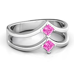 Peaks and Valleys Geometric Ring With Princess Stones