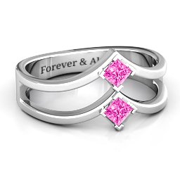 Peaks and Valleys Geometric Ring With Princess Stones in 925 Sterling Silver with Pink Tourmaline