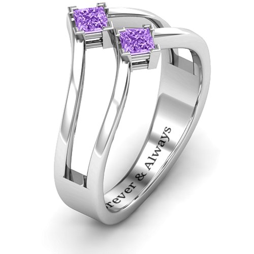 Peaks and Valleys Geometric Ring With Princess Stones – Sterling Silver with Amethyst