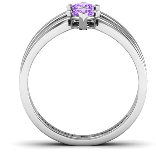 Peaks and Valleys Geometric Ring With Princess Stones – Sterling Silver with Amethyst