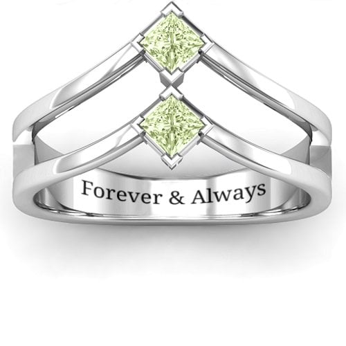 Peaks and Valleys Geometric Ring With Princess Stones
