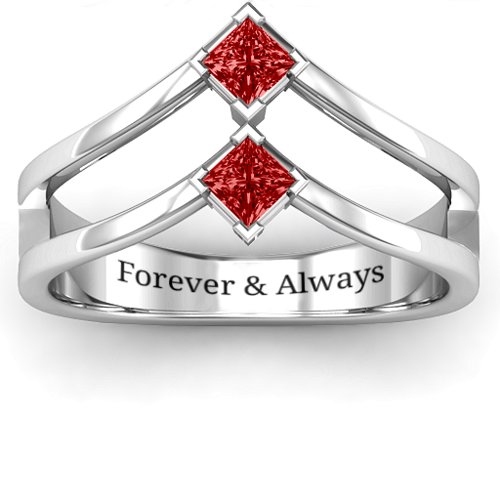 Peaks and Valleys Geometric Ring With Princess Stones