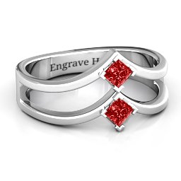 Peaks and Valleys Geometric Ring With Princess Stones in 925 Sterling Silver with Garnet