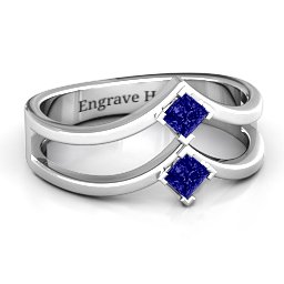 Peaks and Valleys Geometric Ring With Princess Stones in 925 Sterling Silver with Blue Sapphire