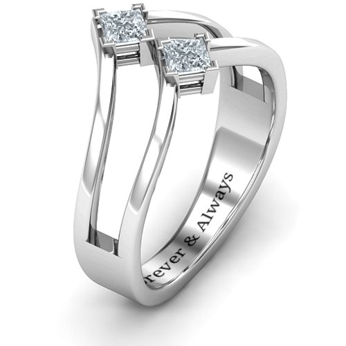 Peaks and Valleys Geometric Ring With Princess Stones – Sterling Silver with Cubic Zirconia