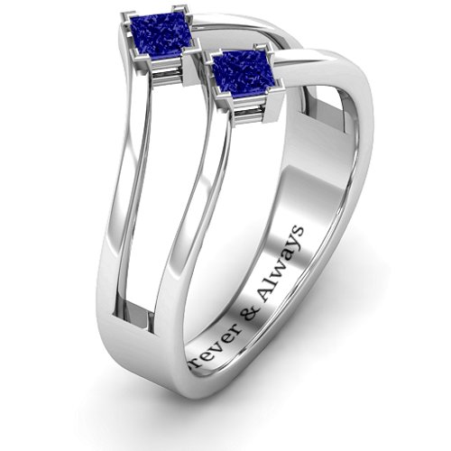 Peaks and Valleys Geometric Ring With Princess Stones – Sterling Silver with Blue Sapphire
