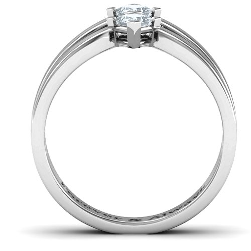 Peaks and Valleys Geometric Ring With Princess Stones – Sterling Silver with Cubic Zirconia