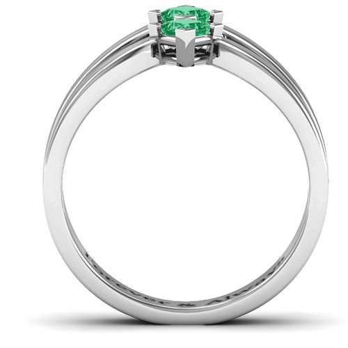 Peaks and Valleys Geometric Ring With Princess Stones – Sterling Silver with Emerald