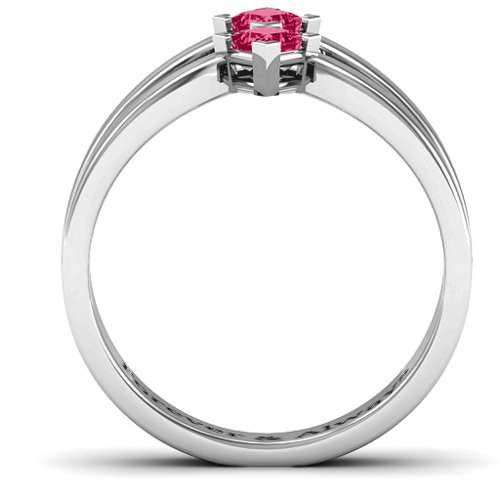 Peaks and Valleys Geometric Ring With Princess Stones – Sterling Silver with Ruby