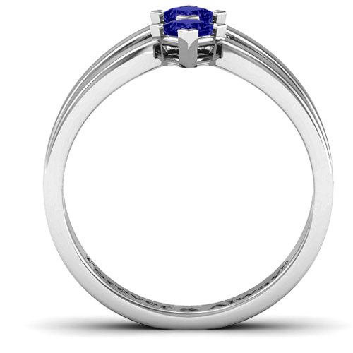 Peaks and Valleys Geometric Ring With Princess Stones – Sterling Silver with Blue Sapphire