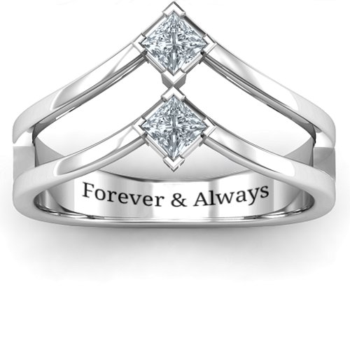 Peaks and Valleys Geometric Ring With Princess Stones – Sterling Silver with Cubic Zirconia