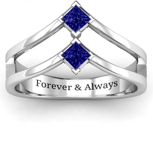 Peaks and Valleys Geometric Ring With Princess Stones – Sterling Silver with Blue Sapphire