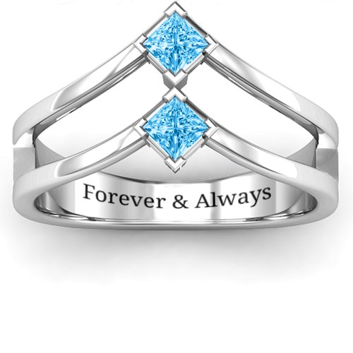 Peaks and Valleys Geometric Ring With Princess Stones – Sterling Silver with Blue Topaz