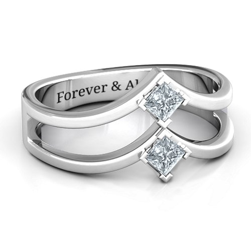 Peaks and Valleys Geometric Ring With Princess Stones – Sterling Silver with Cubic Zirconia