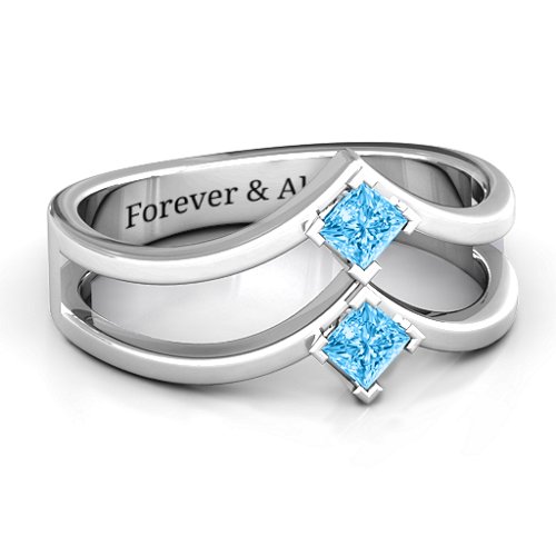 Peaks and Valleys Geometric Ring With Princess Stones – Sterling Silver with Blue Topaz