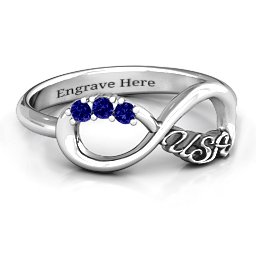 USA Infinity Ring in 925 Sterling Silver with Blue Sapphire