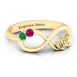 Double the Love Infinity Ring in 10K Solid Yellow Gold with Emerald and Ruby