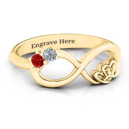 Double the Love Infinity Ring in 14K Solid Yellow Gold with Garnet and Cubic Zirconia